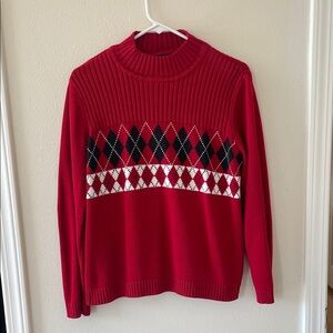 Crazy Horse Liz Claiborne Red Argyle Sweater Sz XL Women's